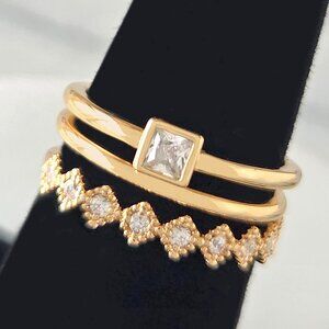 Dainty Gold Boho 3-ring Square set, Charmed Aroma Wanderlust Collection